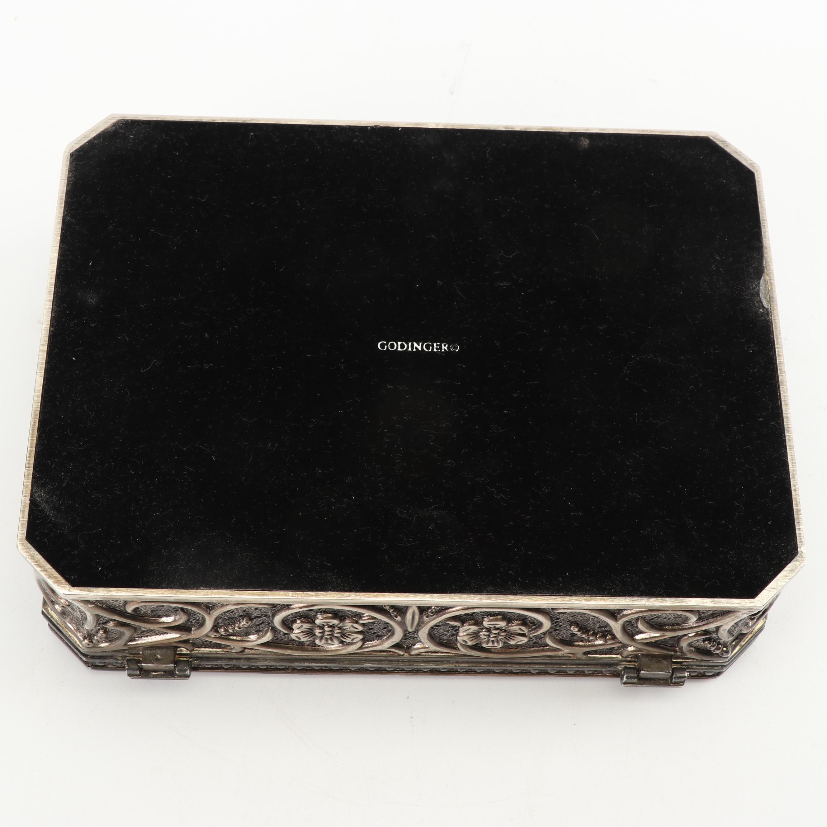 Godinger Silver Art Co. Silver Plate Floral Motif Jewelry Box with Velvet Lining
