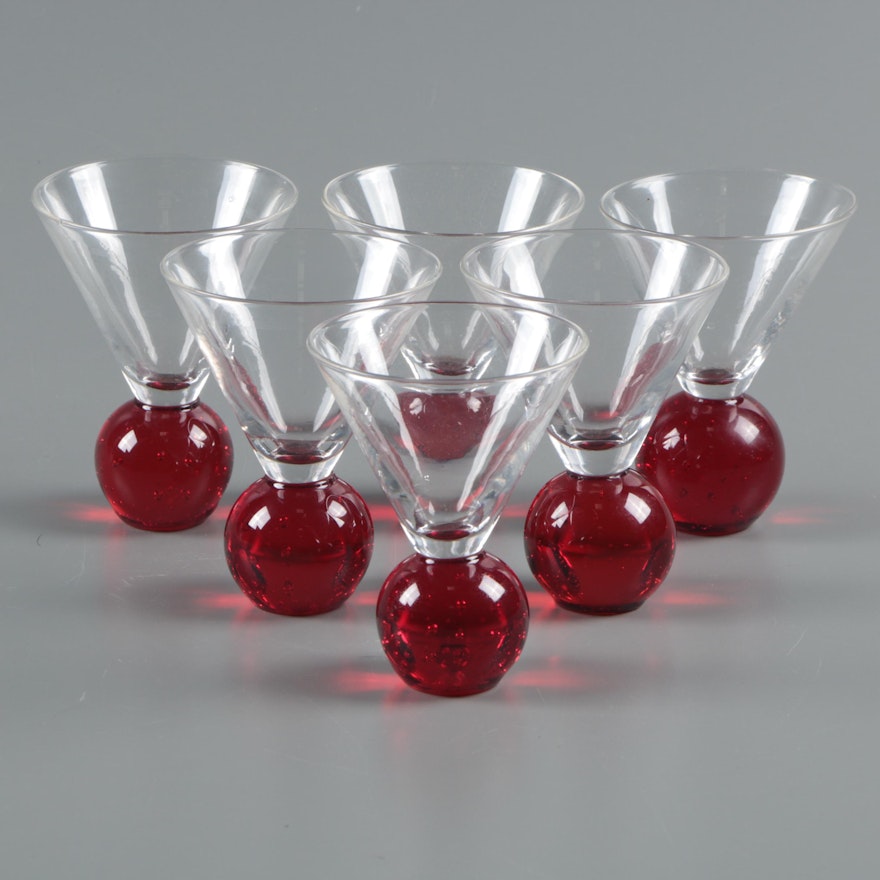 Blown Glass Cordials with Ruby Bases