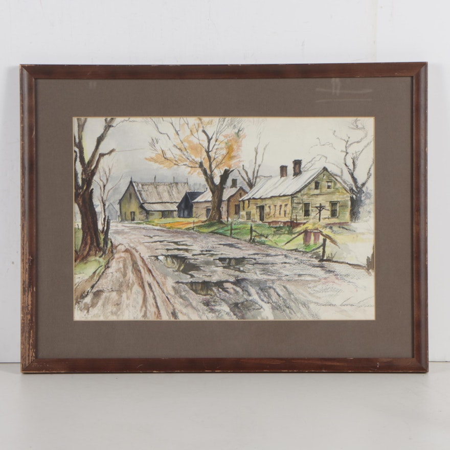 20th Century Pastel and Watercolor Painting