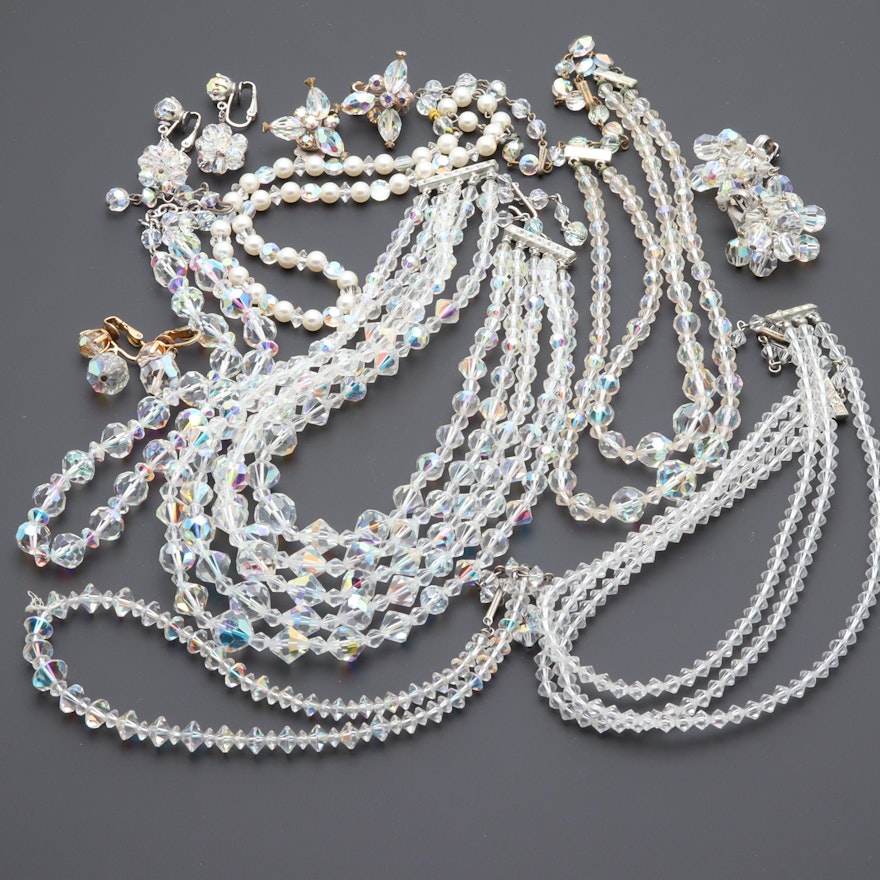 Vintage Silver Tone Aurora Borealis, Glass Crystal, and Foilbacks Jewelry