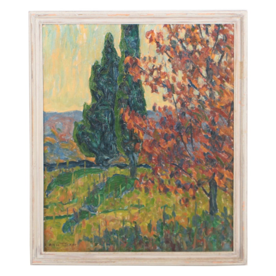 Allen Tucker Early 20th Century Autumnal Landscape Oil Painting