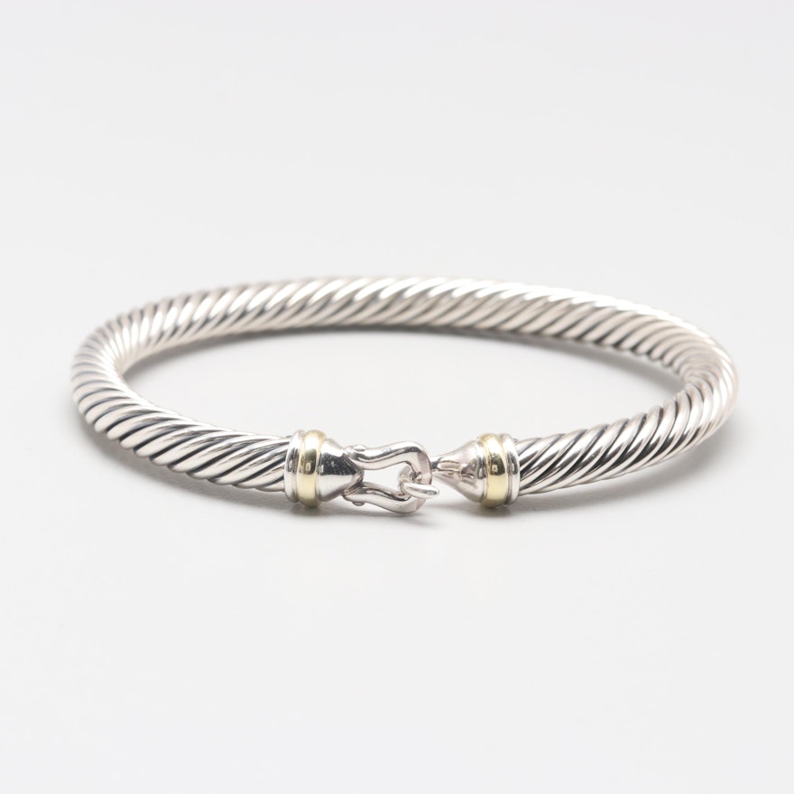 David Yurman Sterling Silver and 18K Gold "Cable Classic" Buckle Bracelet