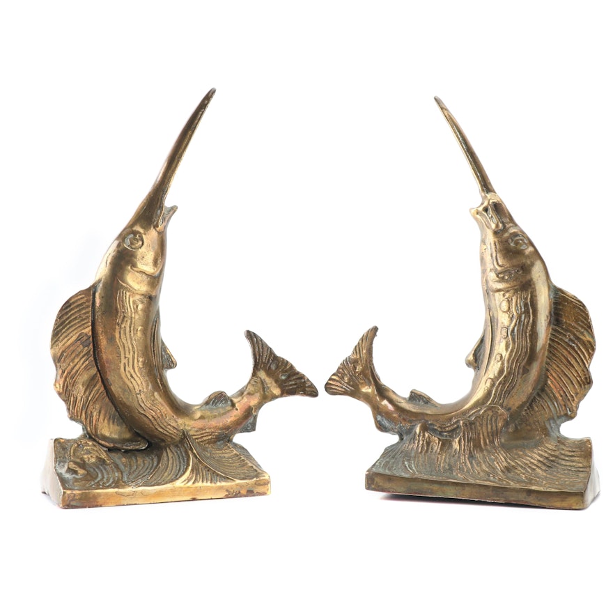 Vintage Brass Swordfish Bookends