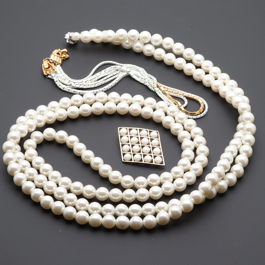 Gold Tone Jewelry Assortment With Imitation Pearl and Enamel