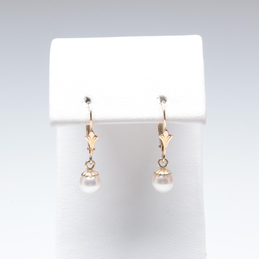 14K Yellow Gold Cultured Pearl Earrings