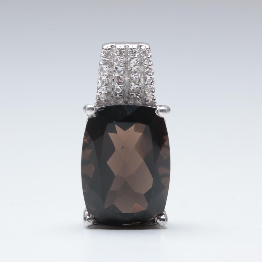 Sterling Silver Smoky Quartz and White Sapphire Pendant