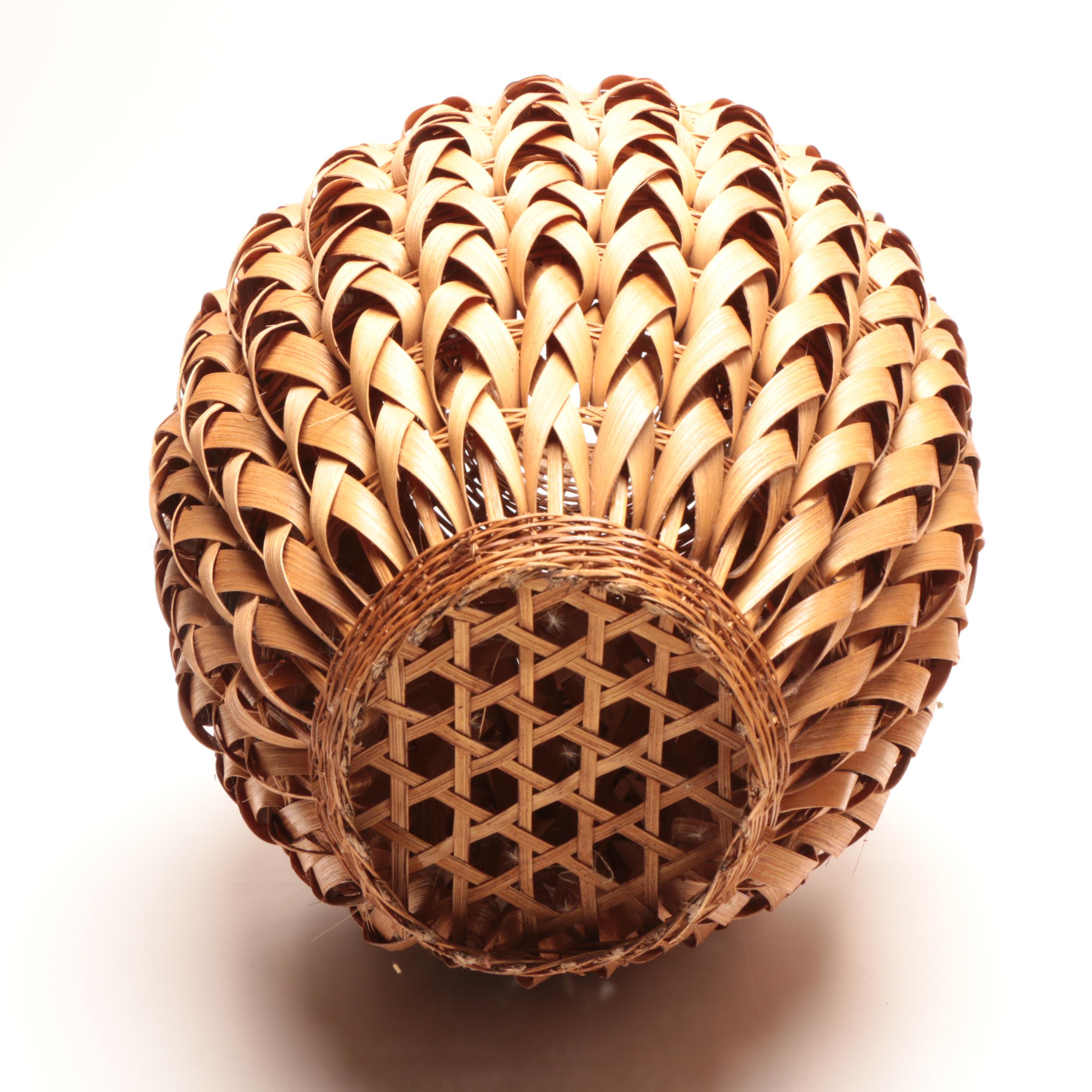 Grouping of Hand Woven Wicker Baskets Including Fishing Trap Style Basket