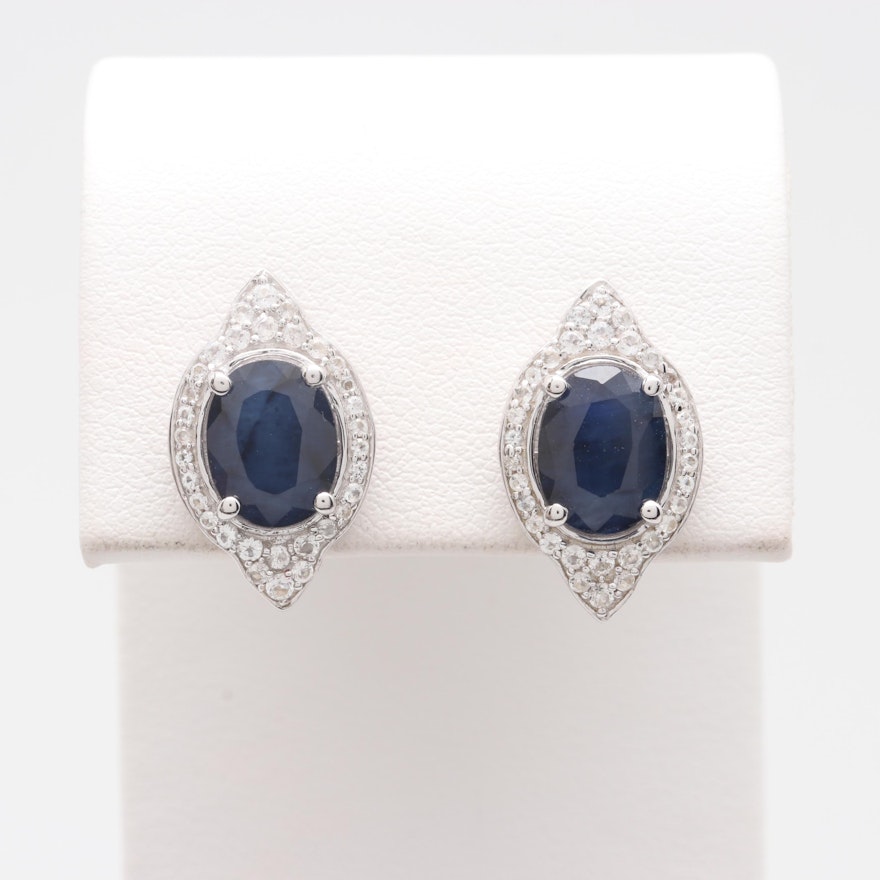 Sterling Silver Blue and White Sapphire Earrings