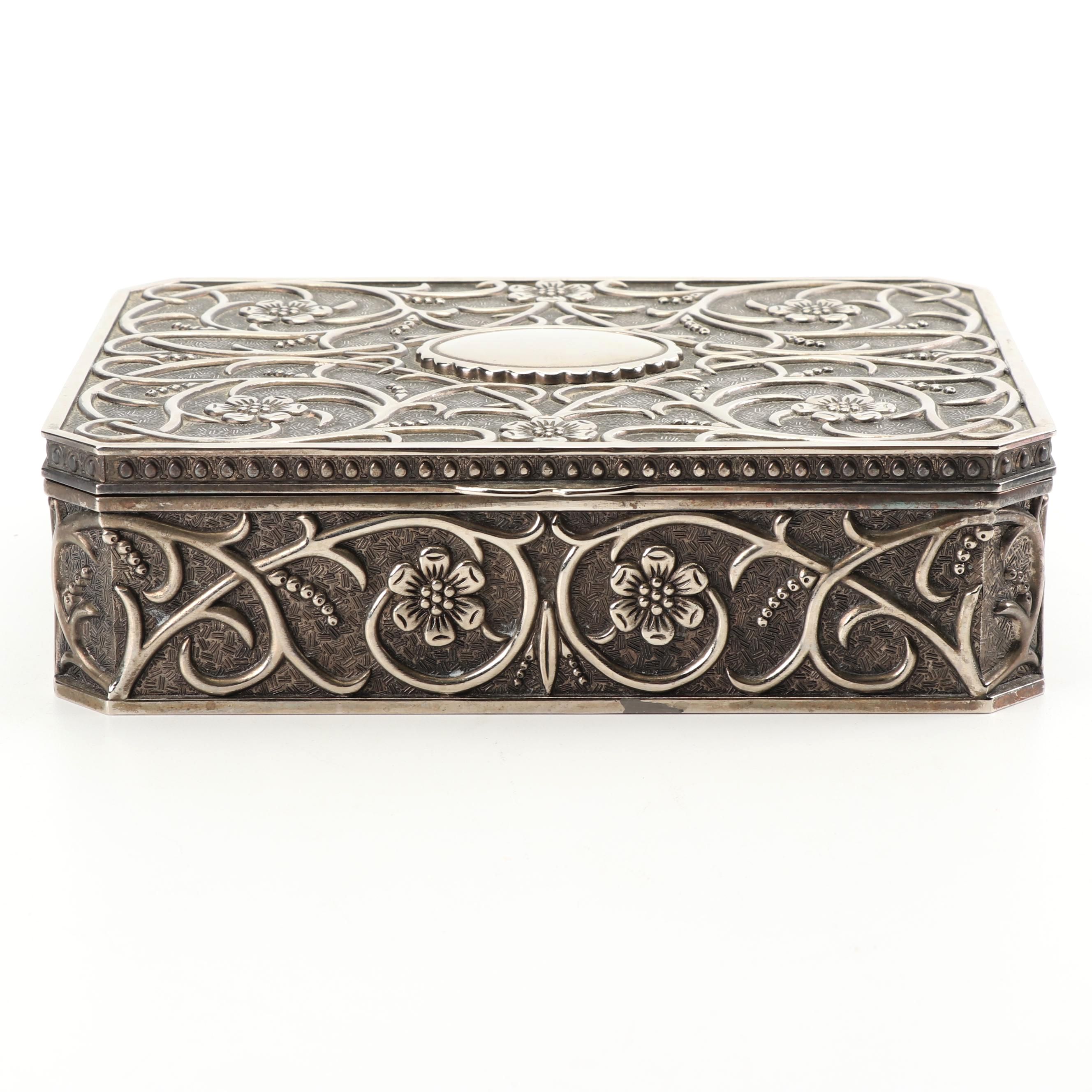 Godinger Silver Art Co. Silver Plate Floral Motif Jewelry Box with Velvet Lining