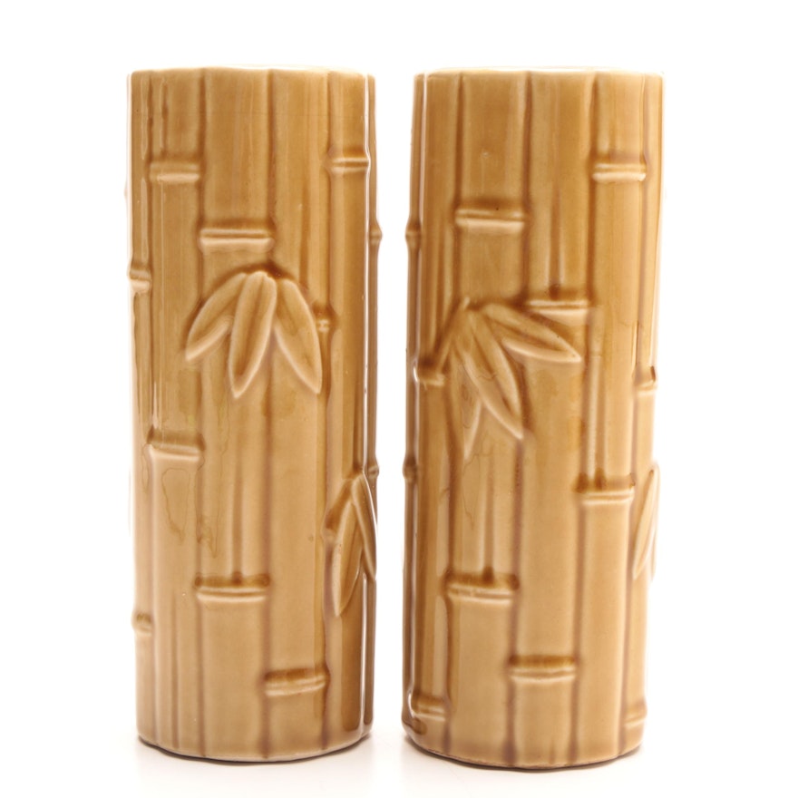 Pair of "Orchids of Hawaii" Molded Ceramic Bamboo Vases