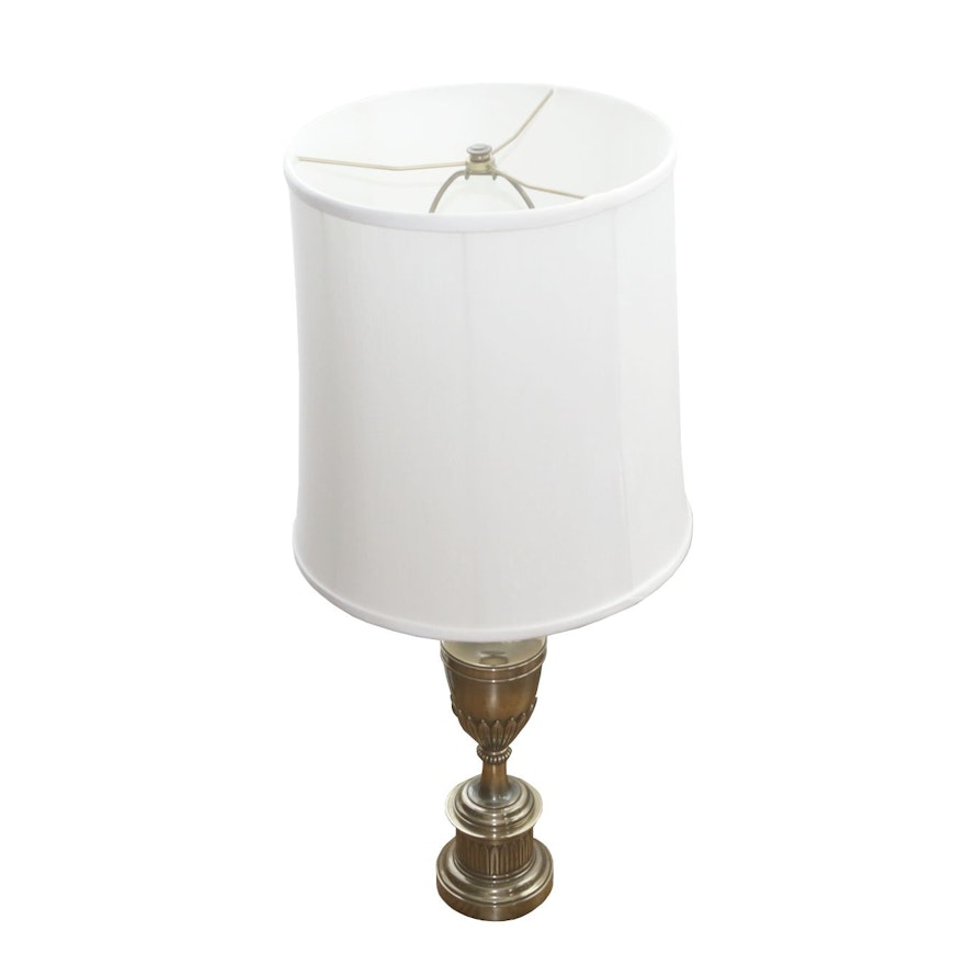 Brass Torch Stiffel Style Table Lamp with Stiffel Fabric Shade