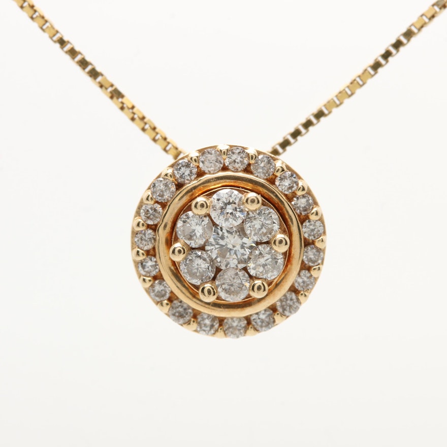 14K Yellow Gold Diamond Pendant Necklace