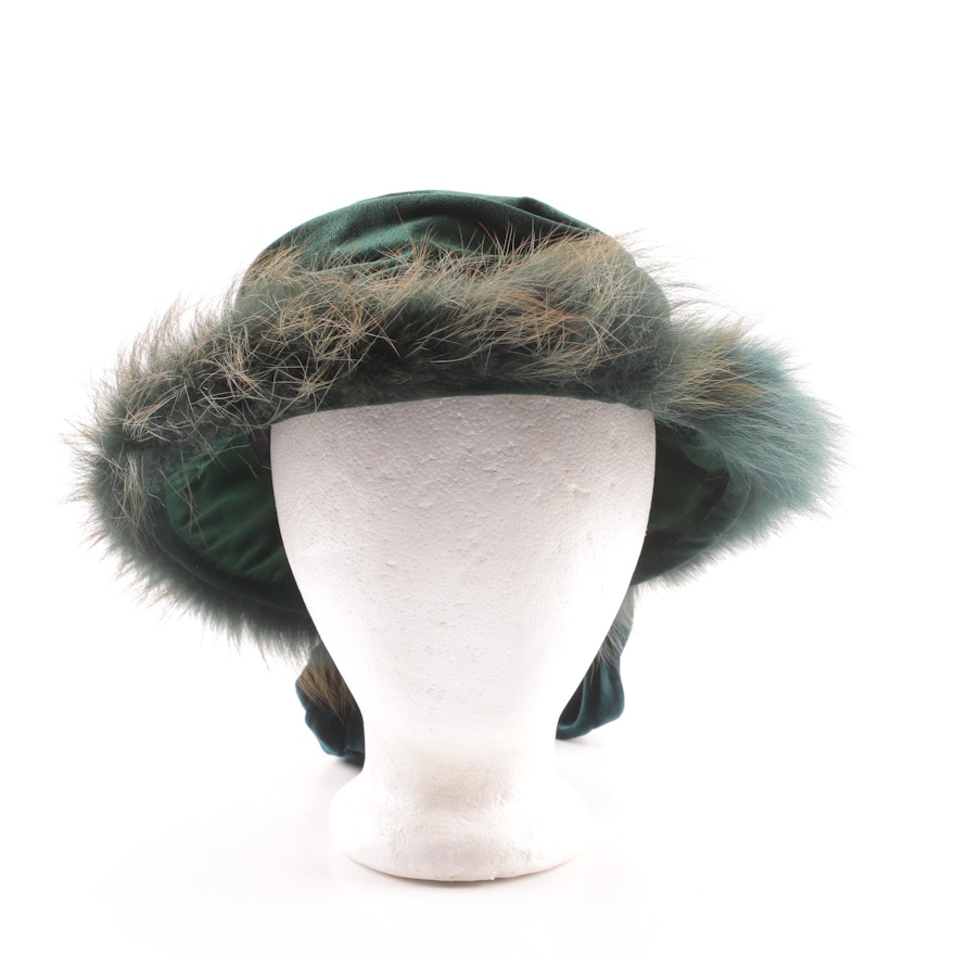 Tatiana Rakhmanina Green Velour with Dyed Fox Fur Trim Hat