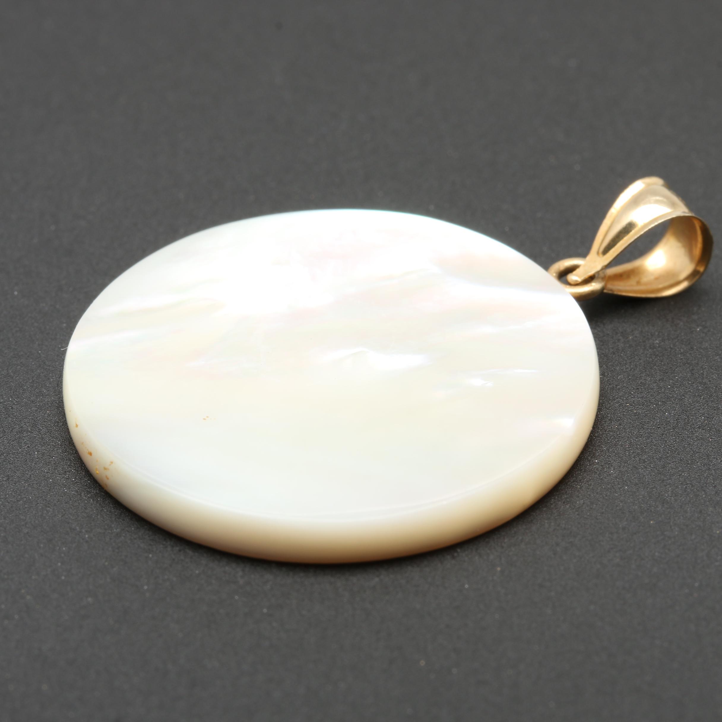 14K Yellow Gold Mother of Pearl Peace Sign Pendant