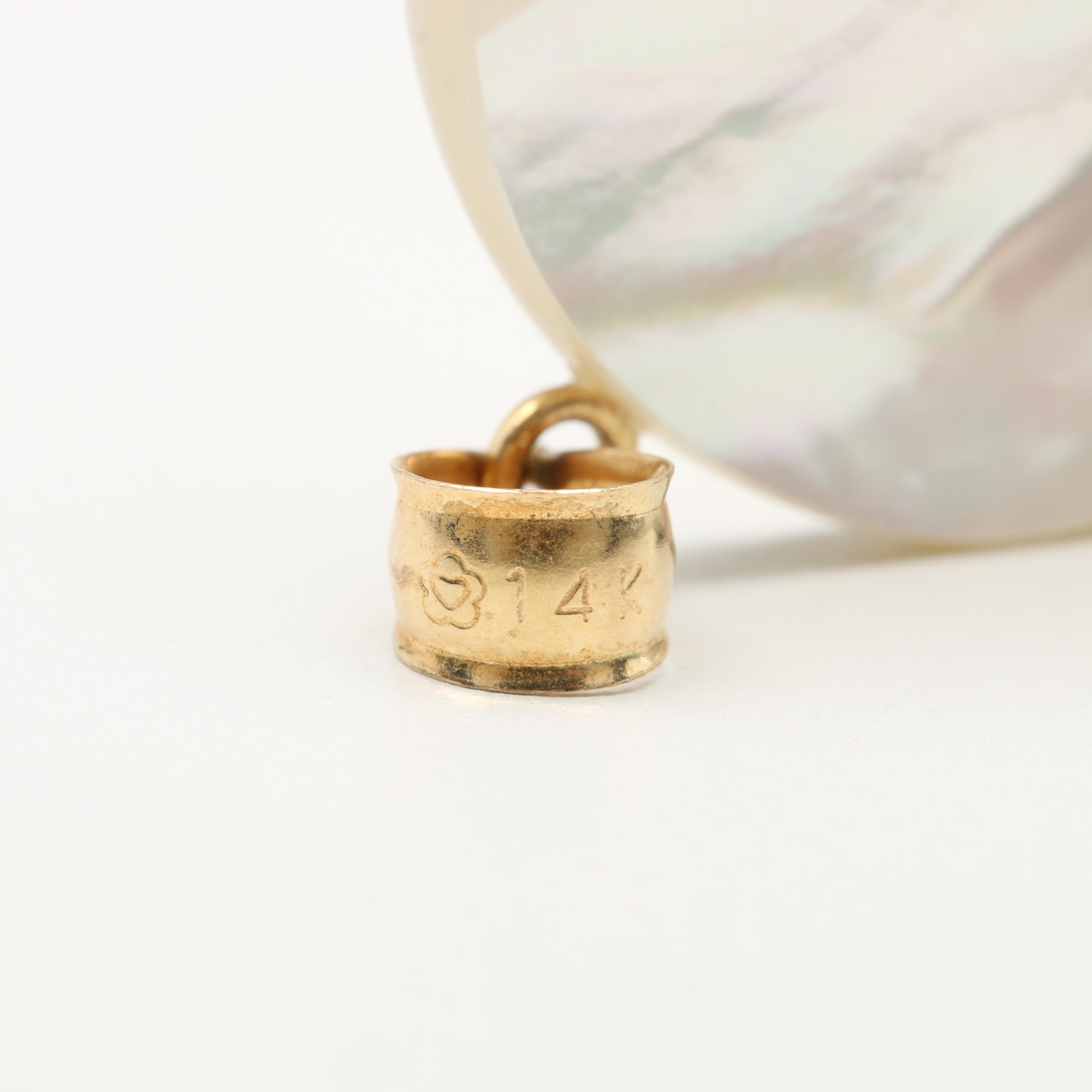 14K Yellow Gold Mother of Pearl Peace Sign Pendant