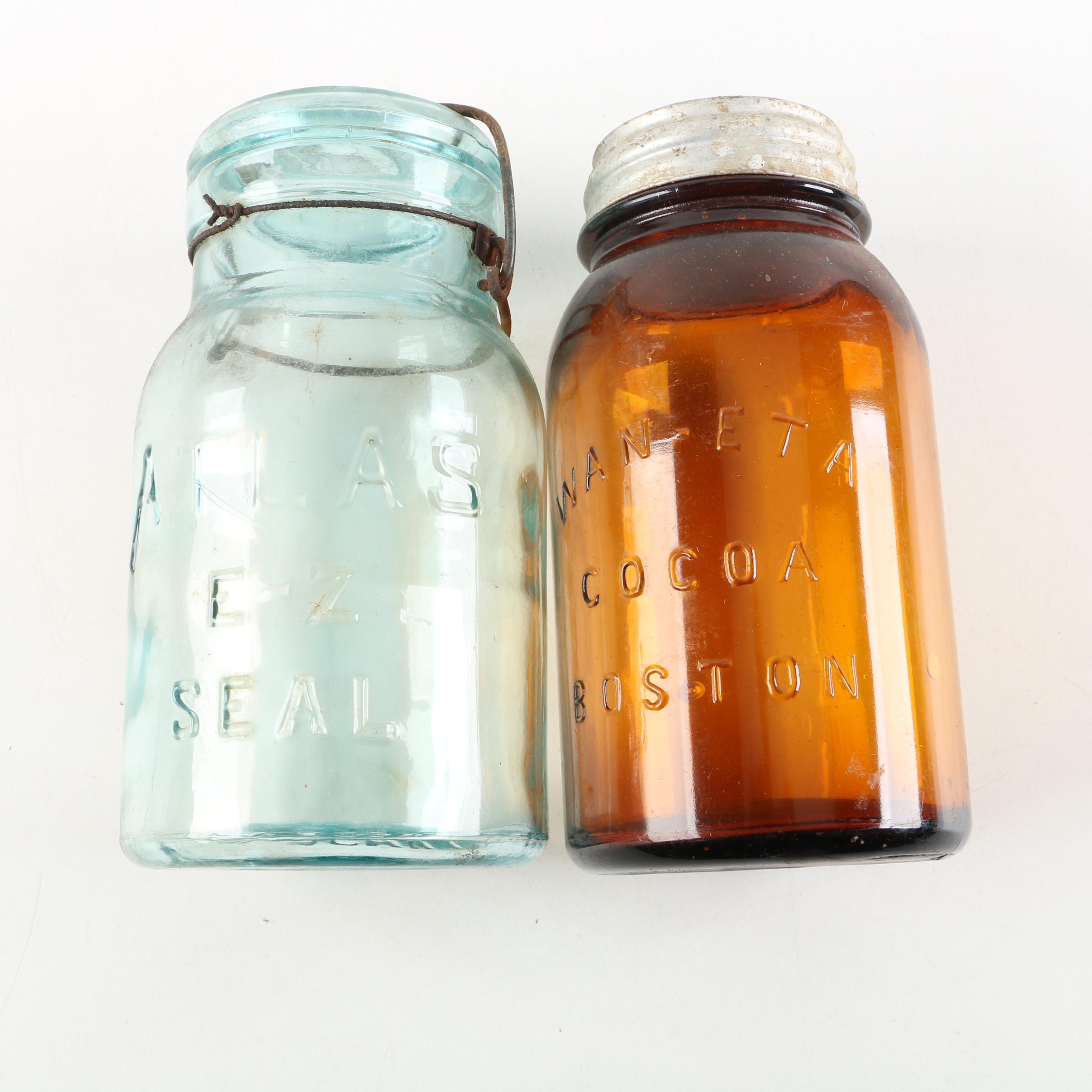 Vintage Glass Canning Jars featuring Atlas