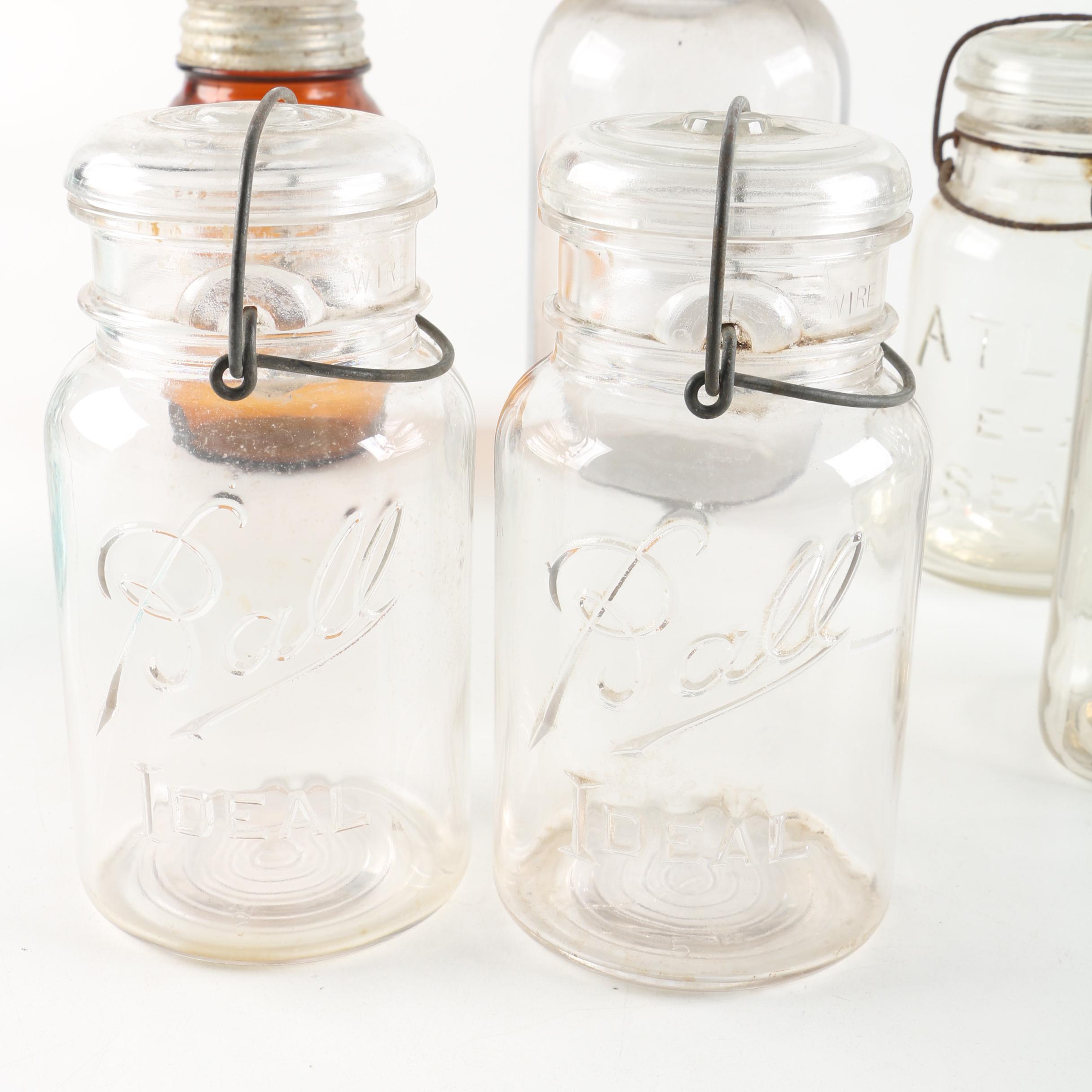Vintage Glass Canning Jars featuring Atlas