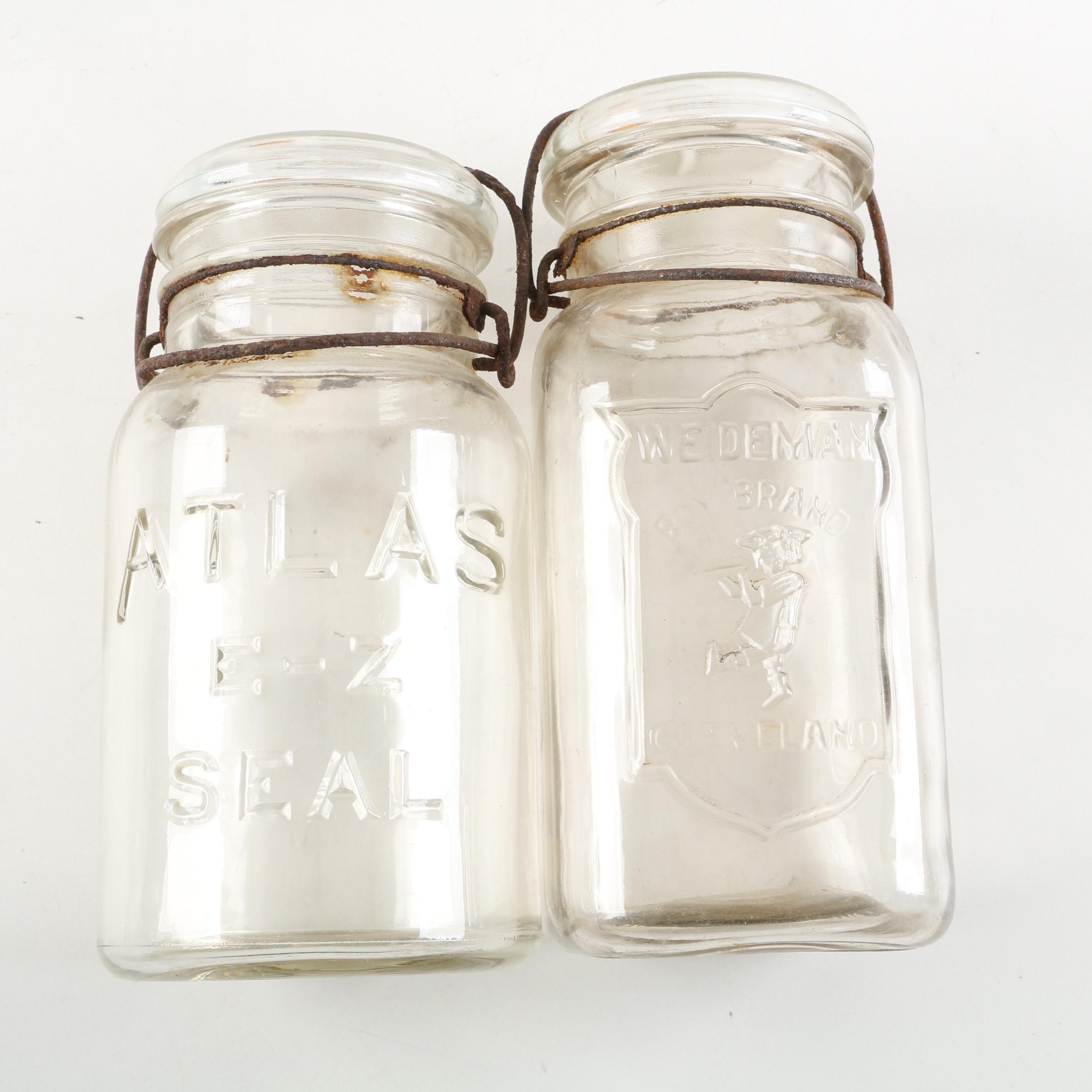Vintage Glass Canning Jars featuring Atlas