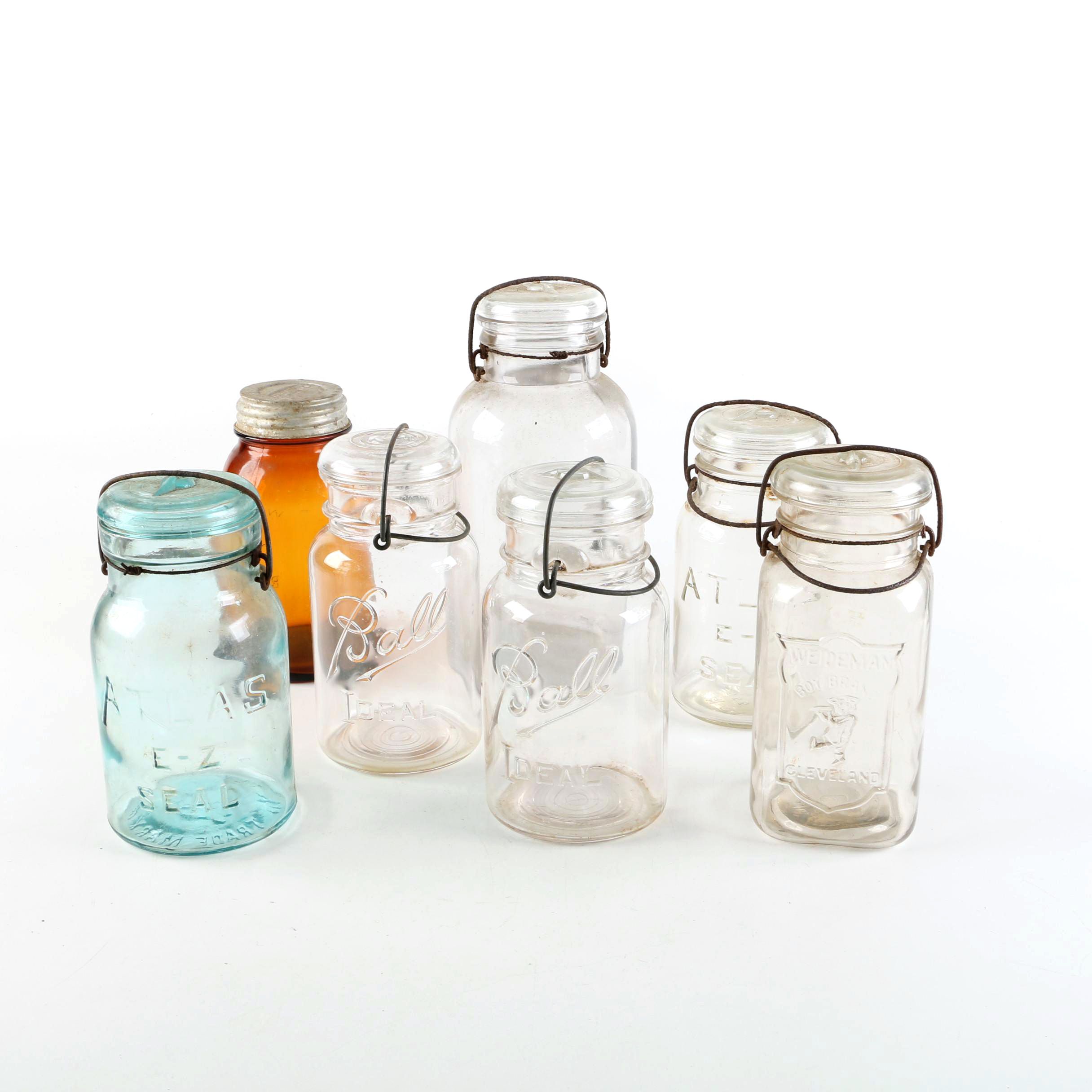 Vintage Glass Canning Jars featuring Atlas