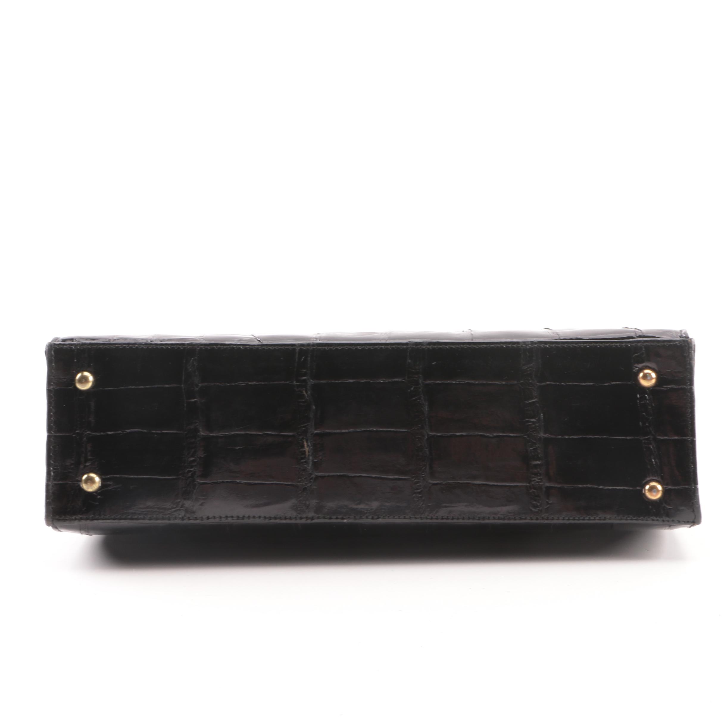 Vintage Saks Fifth Avenue Black Alligator Frame Top Handle Bag