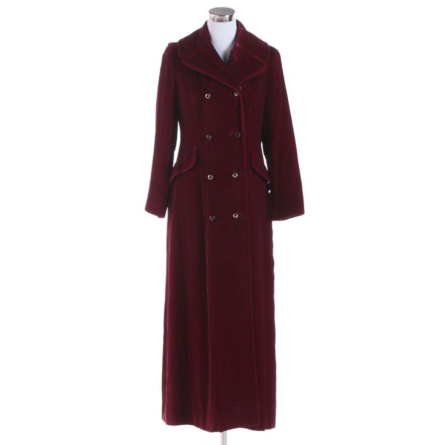 Women's Vintage Jacobson's Full-Length Maroon Velvet Coat