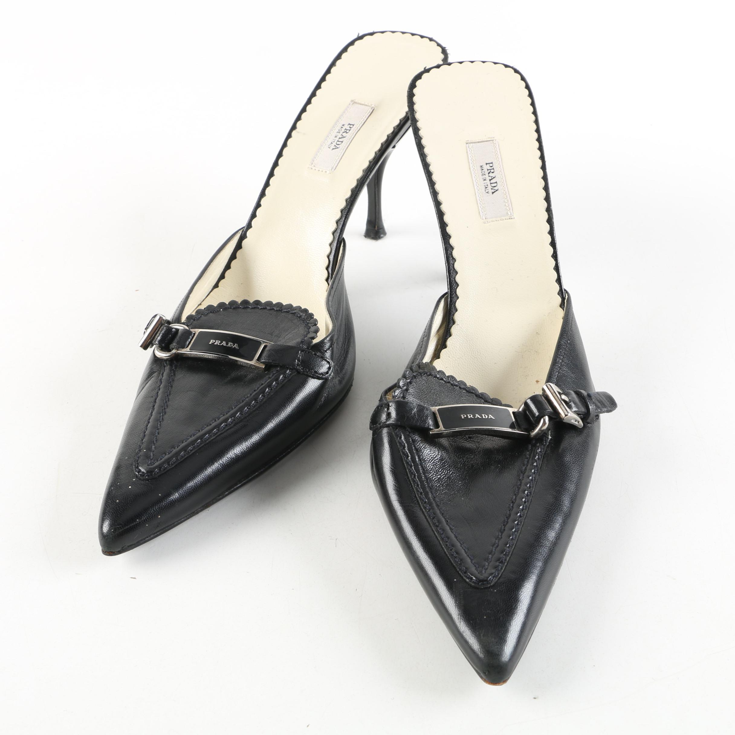 Prada Black Leather Mules