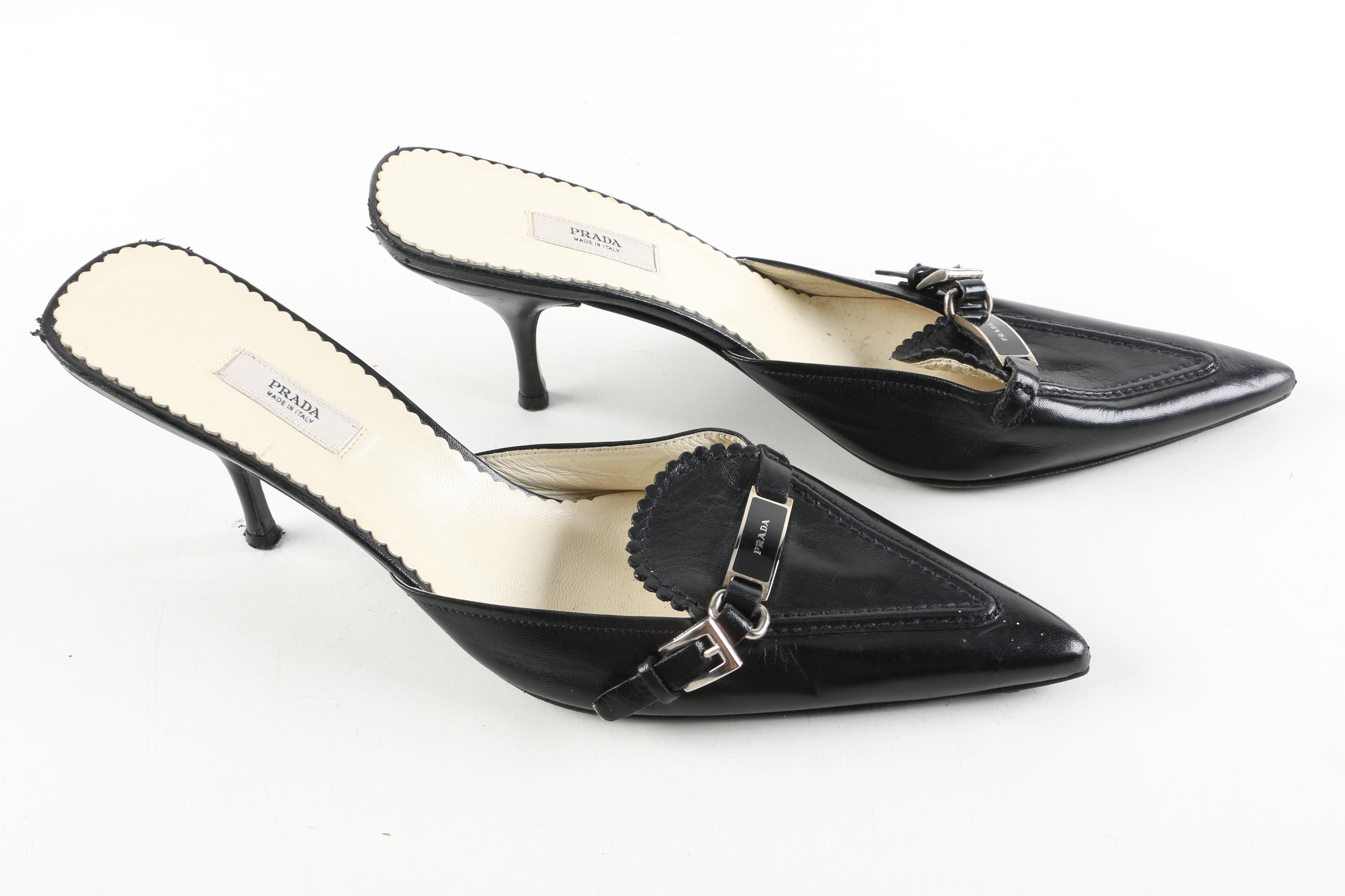 Prada Black Leather Mules