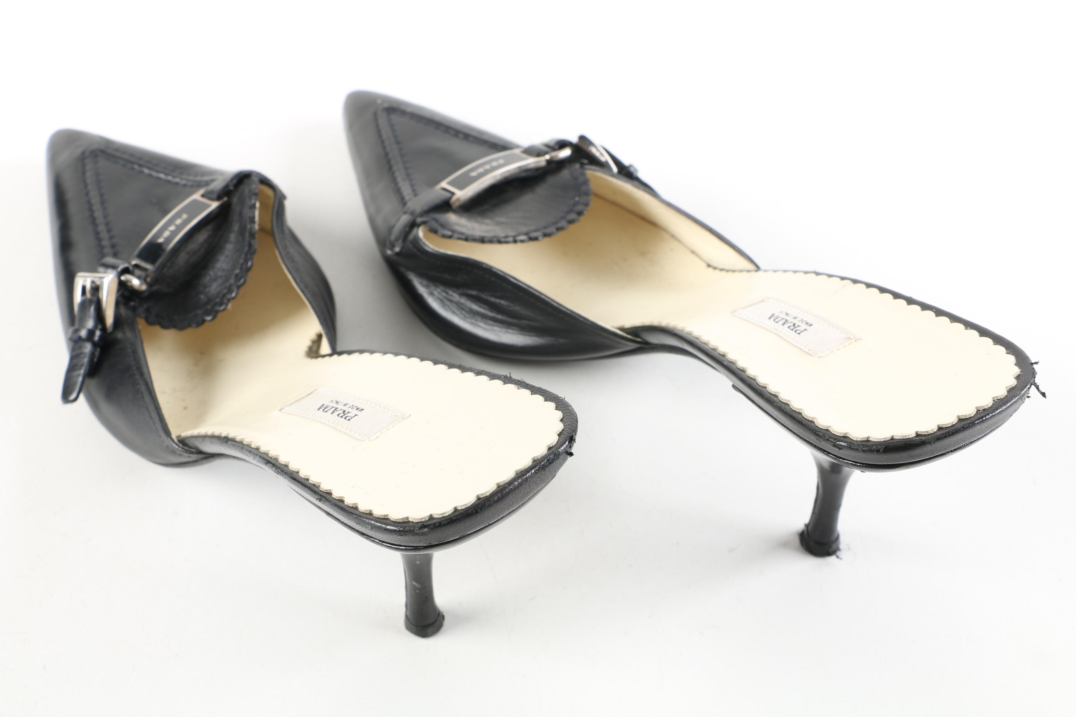 Prada Black Leather Mules