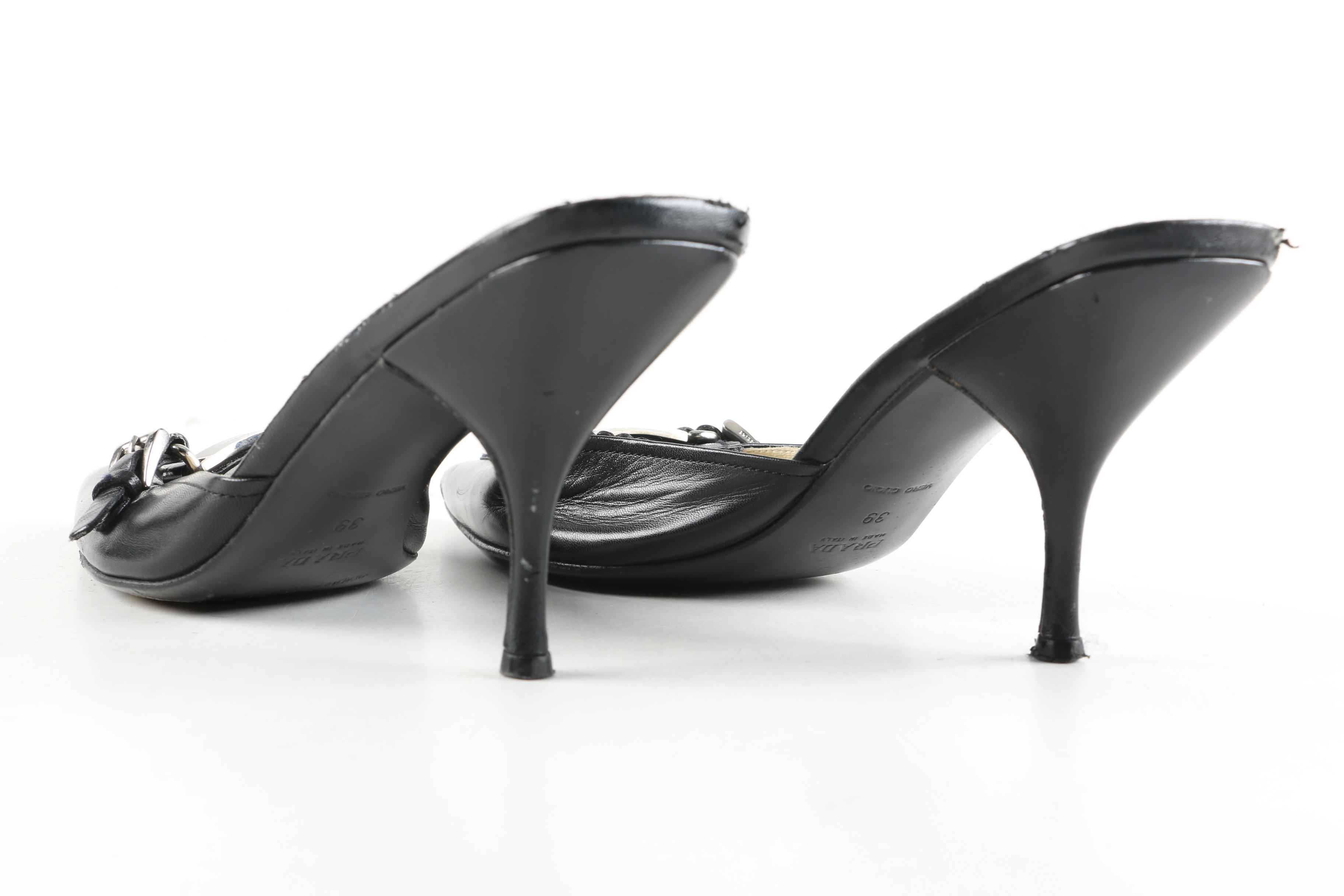 Prada Black Leather Mules