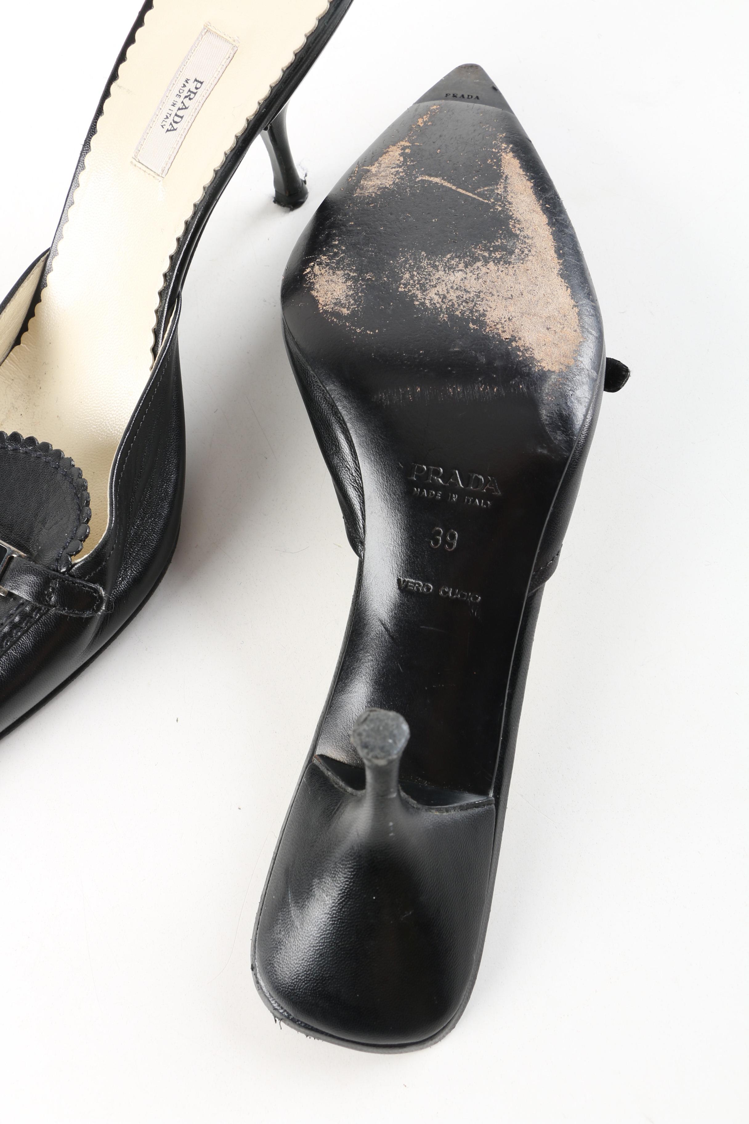 Prada Black Leather Mules