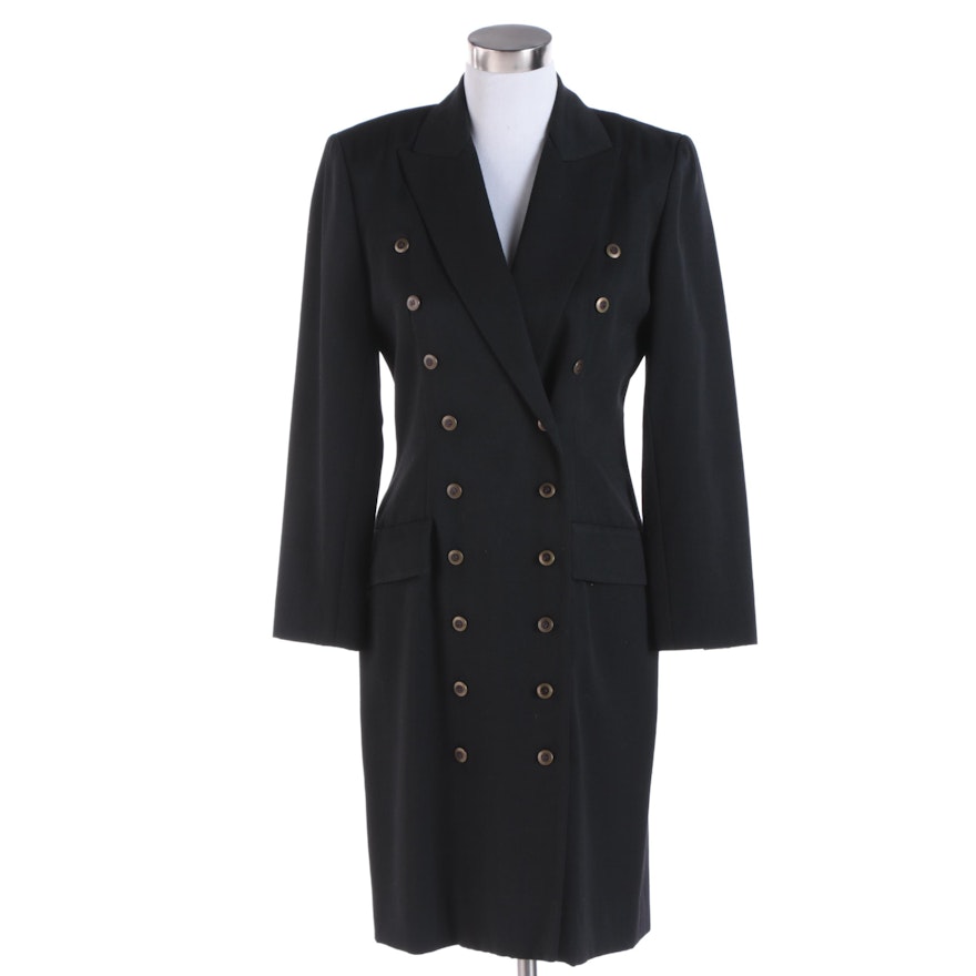 Women's Nipon Boutique Black Wool Double-Breasted Dress Coat
