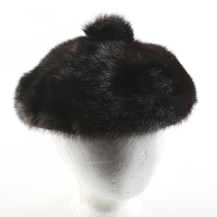Women's Thorpe Furs Dark Brown Mink Fur Beret Style Hat