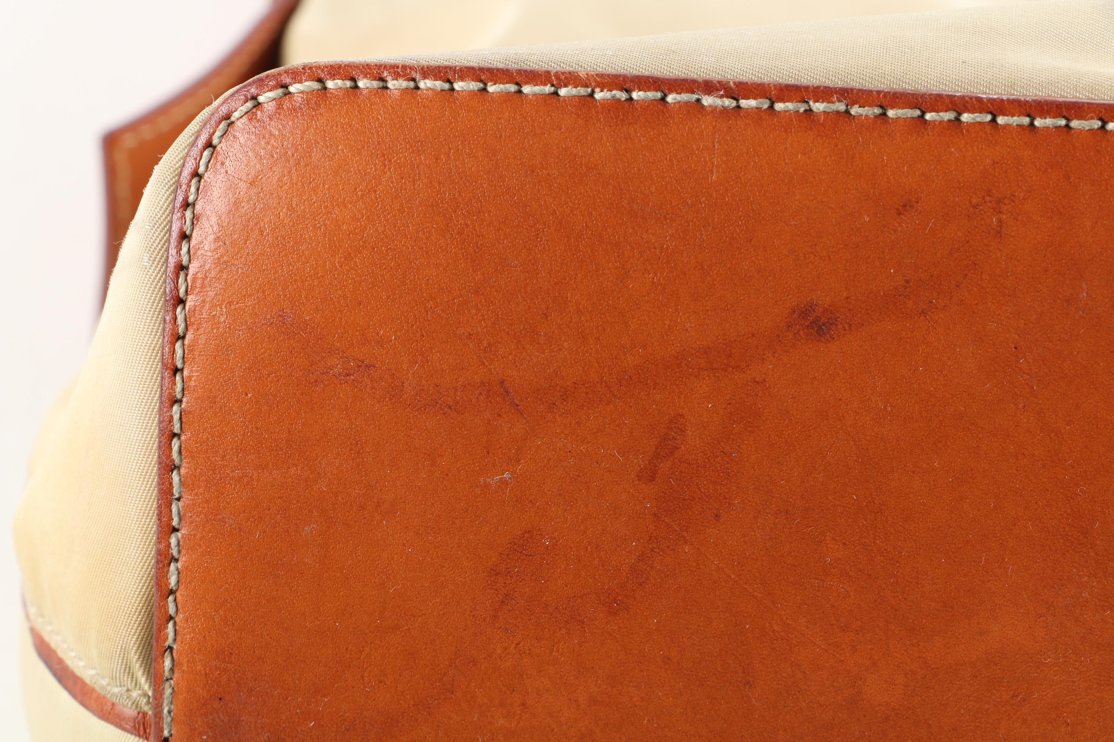 Prada Beige Nylon and Tan Leather Shoulder Bag