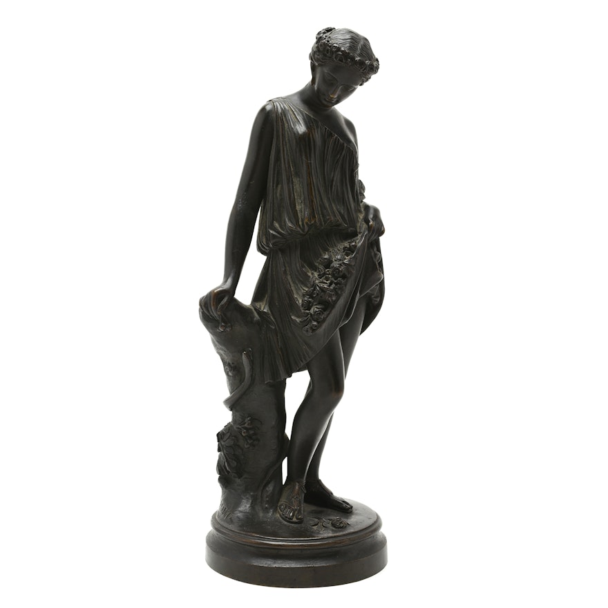 Bronze Sculpture 'Flore au Serpent' by Jean Jacques Pradier (1790-1852)