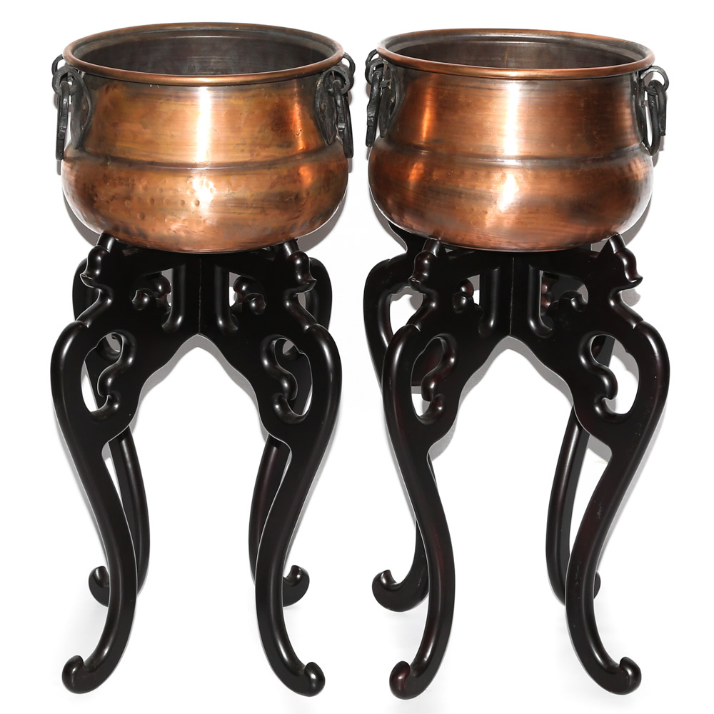 Decorative Copper Pots with Stands
