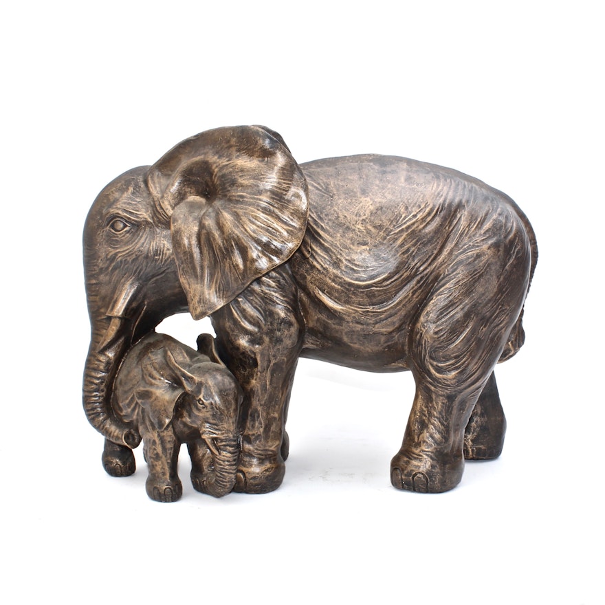 Plaster Copper Tone Elephant Sculpture