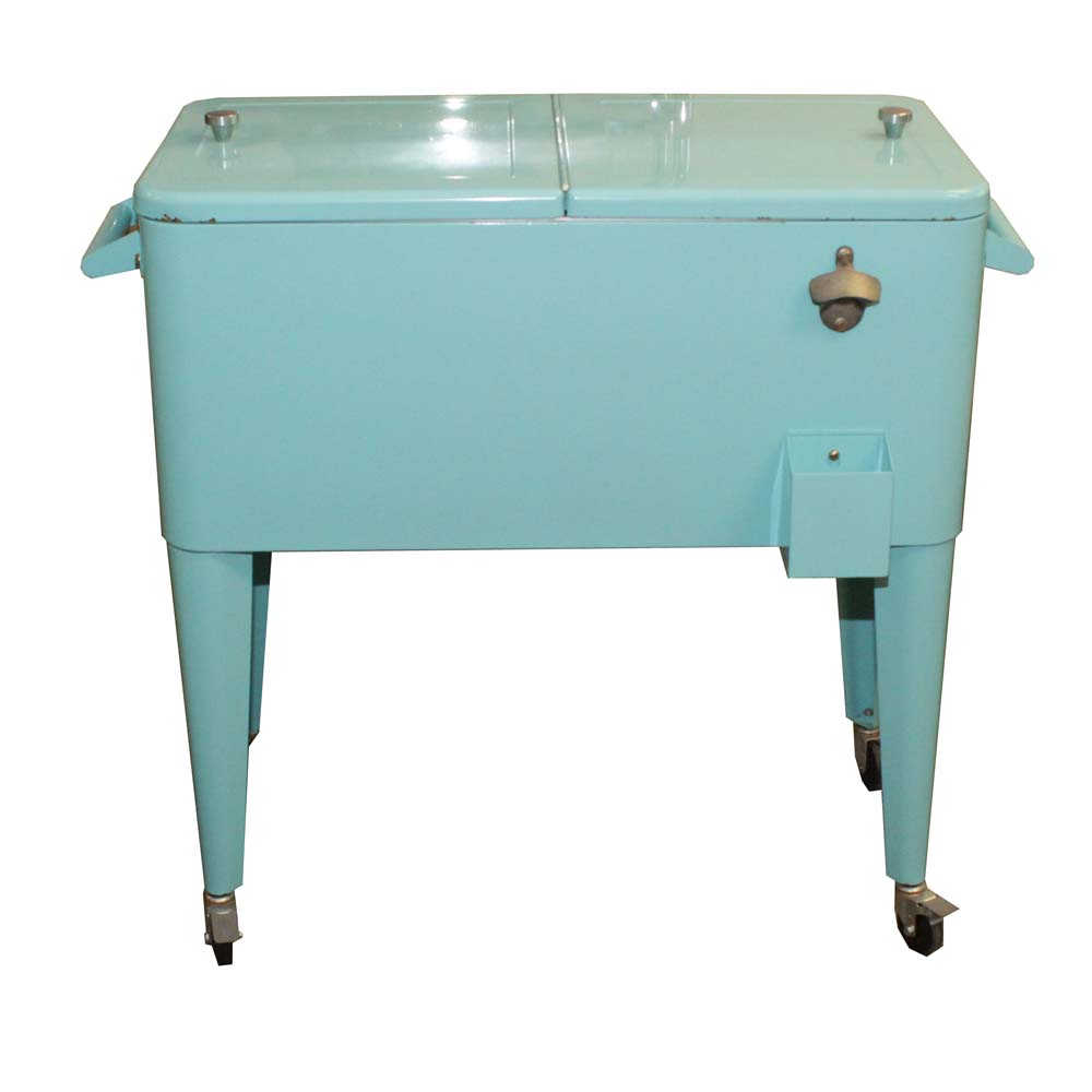 Aqua Enamel Ice Chest On Casters