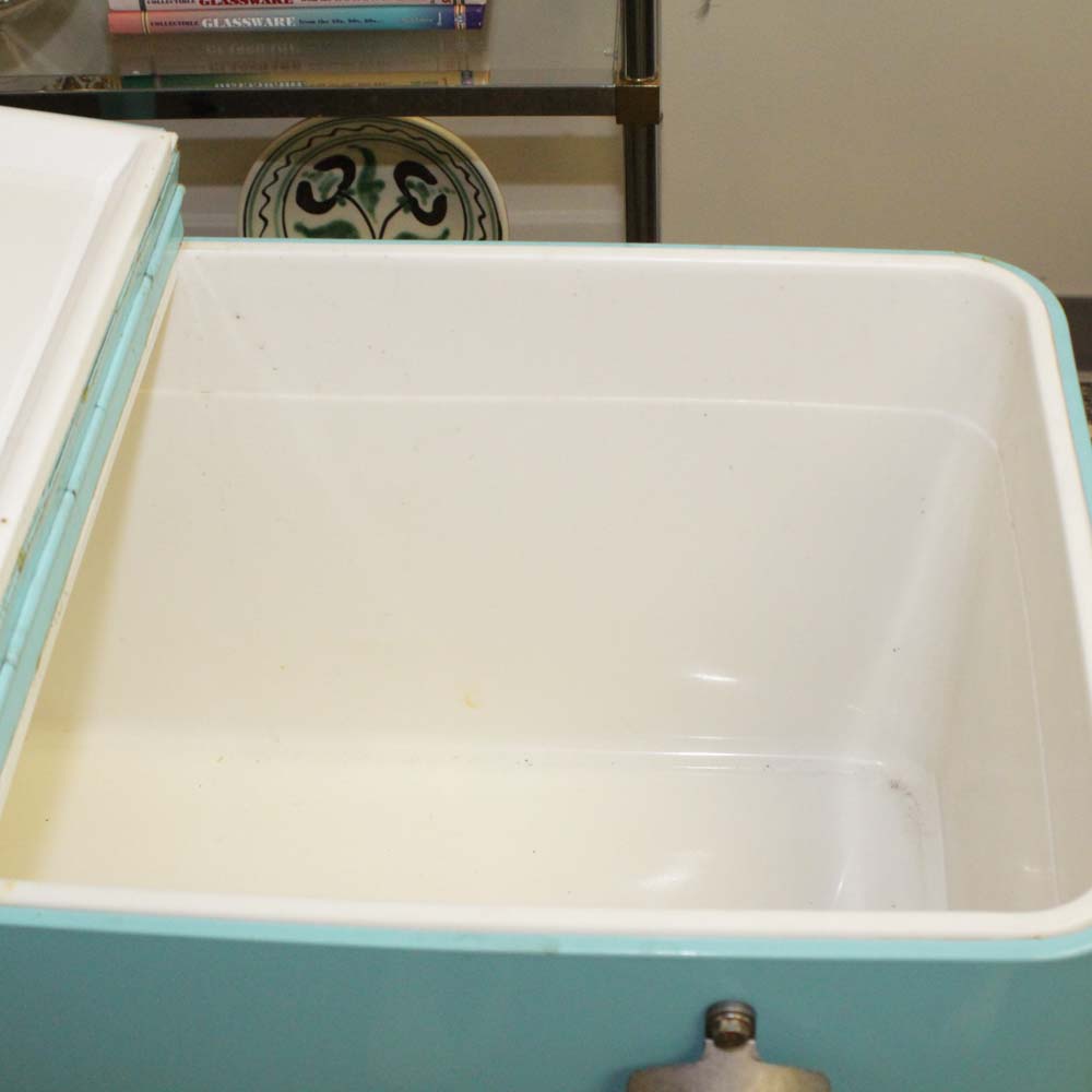 Aqua Enamel Ice Chest On Casters