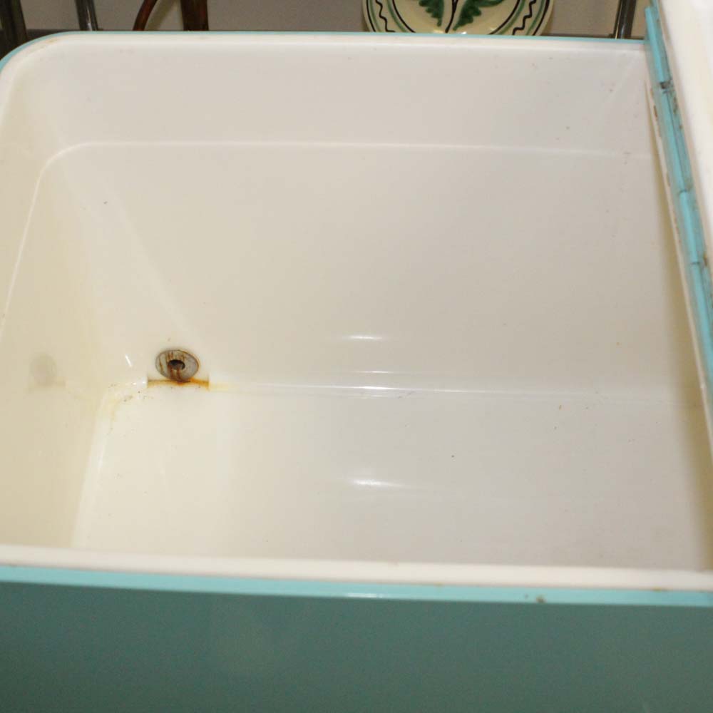 Aqua Enamel Ice Chest On Casters