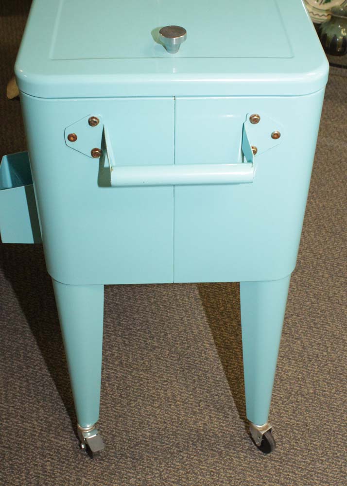 Aqua Enamel Ice Chest On Casters
