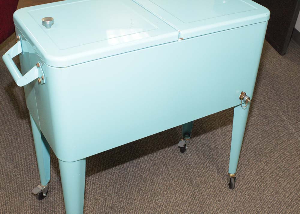 Aqua Enamel Ice Chest On Casters