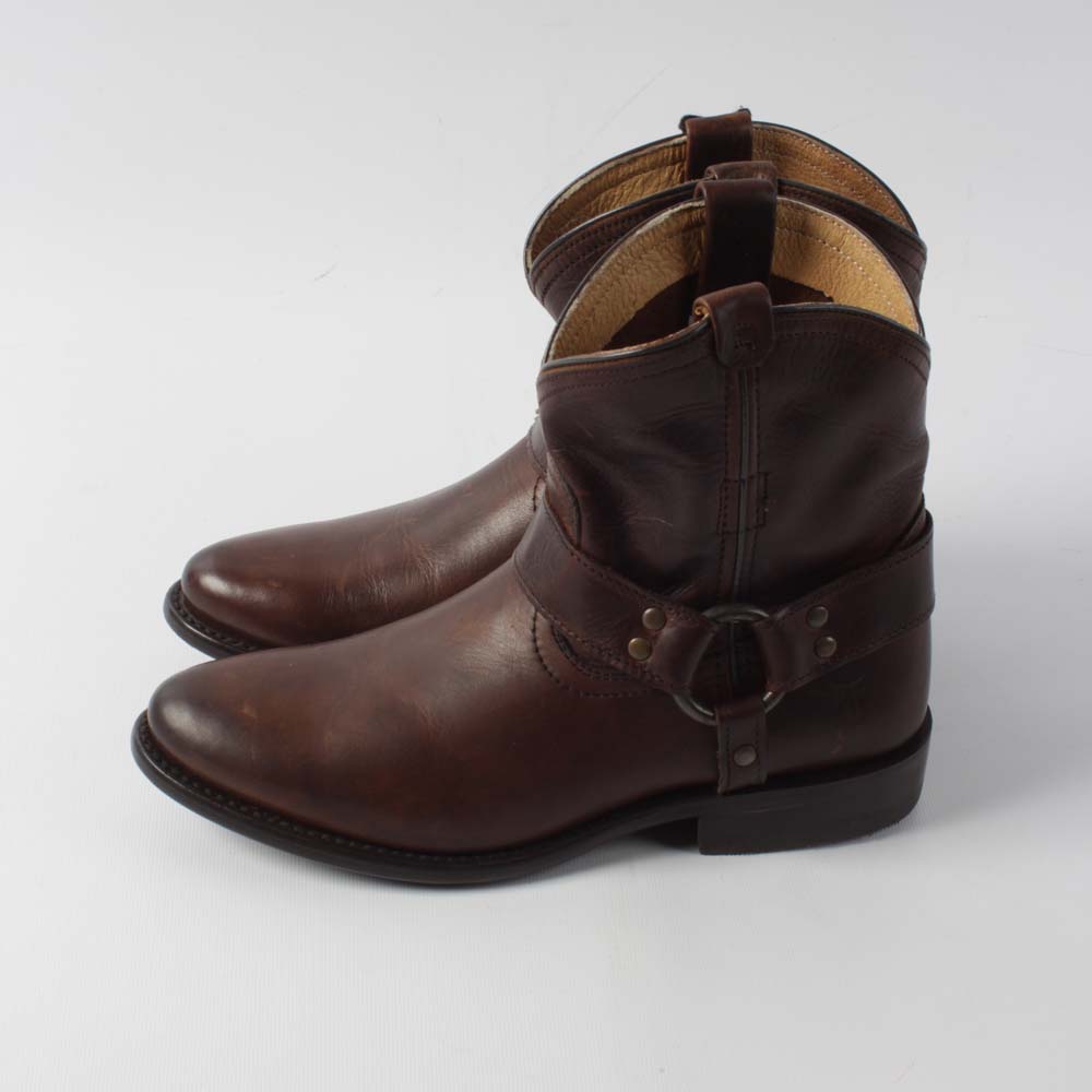 Frye Wyatt Harness Short Dark Brown Leather Bootie