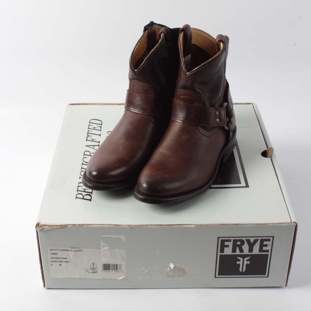 Frye Wyatt Harness Short Dark Brown Leather Bootie