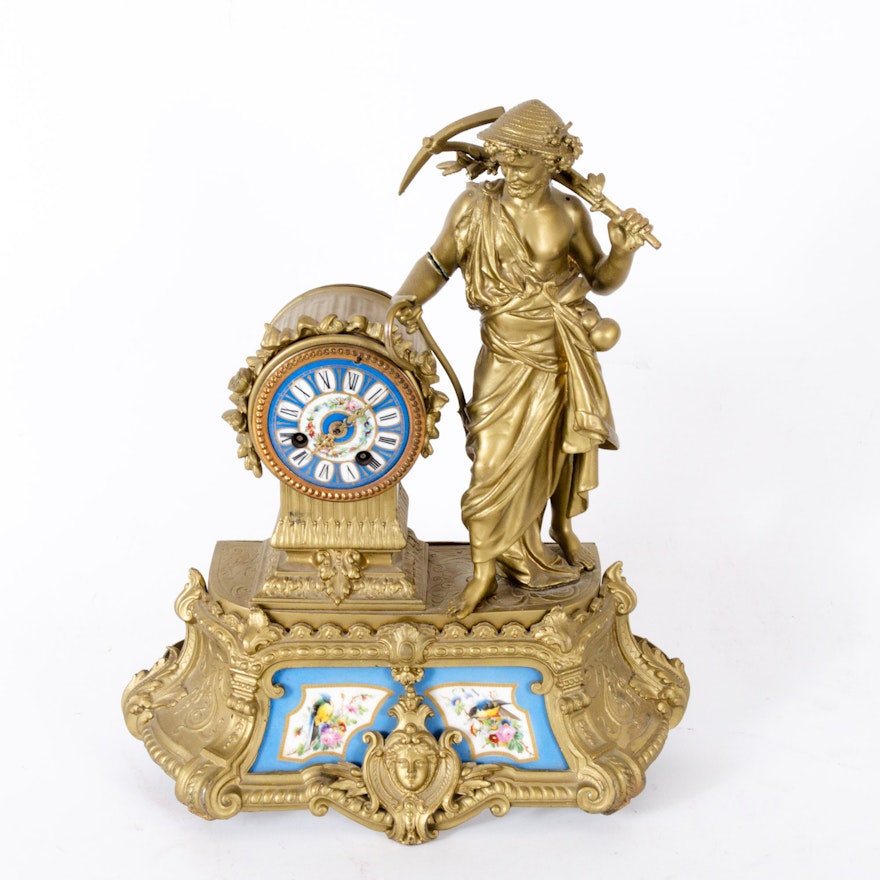 19th Century Gilt Bronze and Porcelain Sèvres Style Figural Mantel Clock