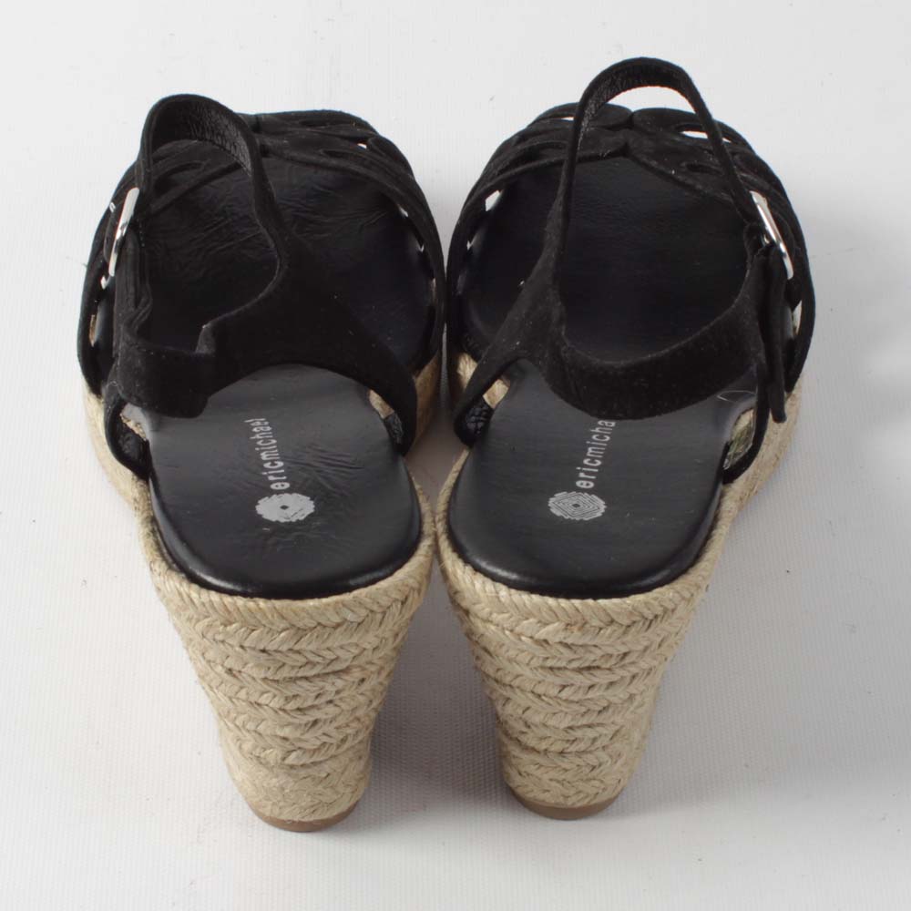 Eric Michaels Black Suede Marilyn Wedge Sandals