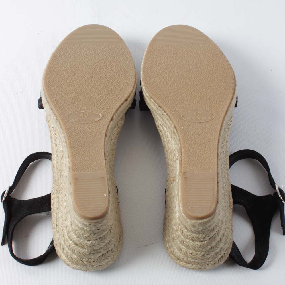 Eric Michaels Black Suede Marilyn Wedge Sandals