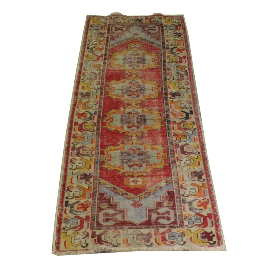 Vintage Hand-Knotted Turkish Wool Carpet Runner