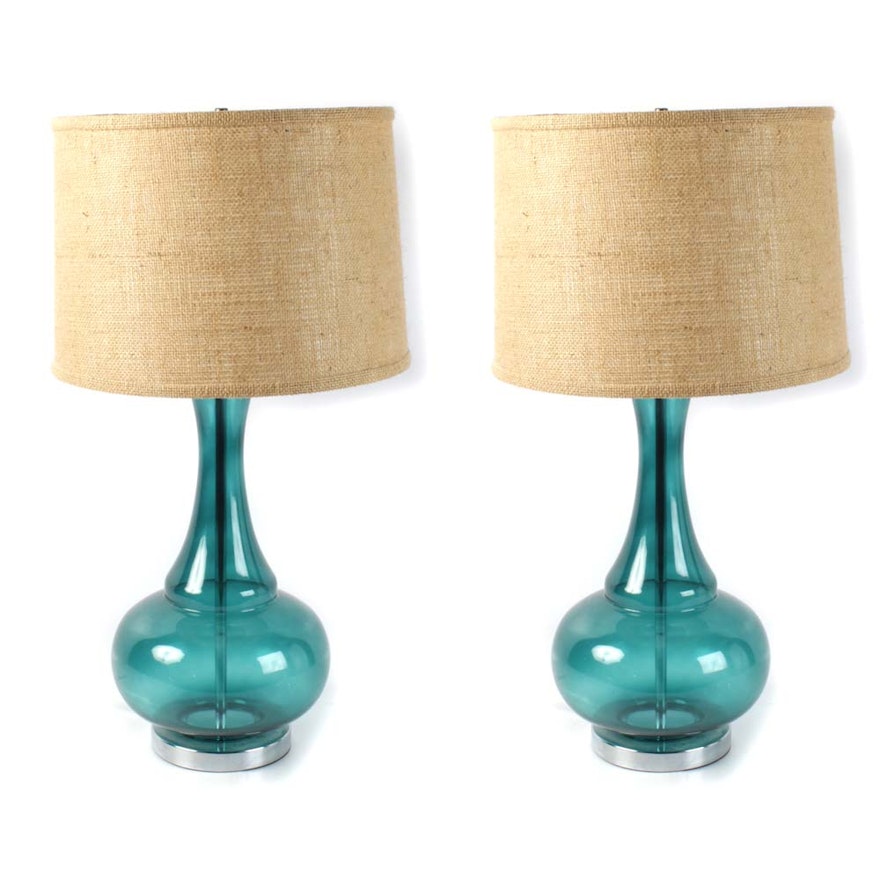 Contemporary Teal Glass Table Lamps