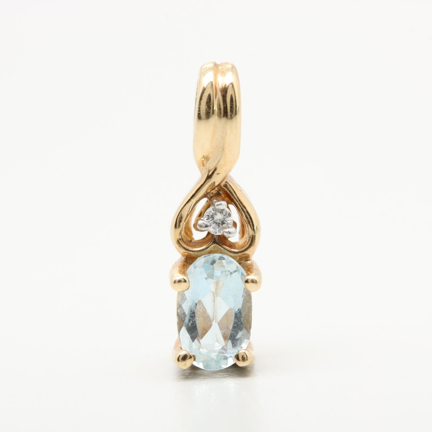 14K Yellow Gold Aquamarine and Diamond Pendant