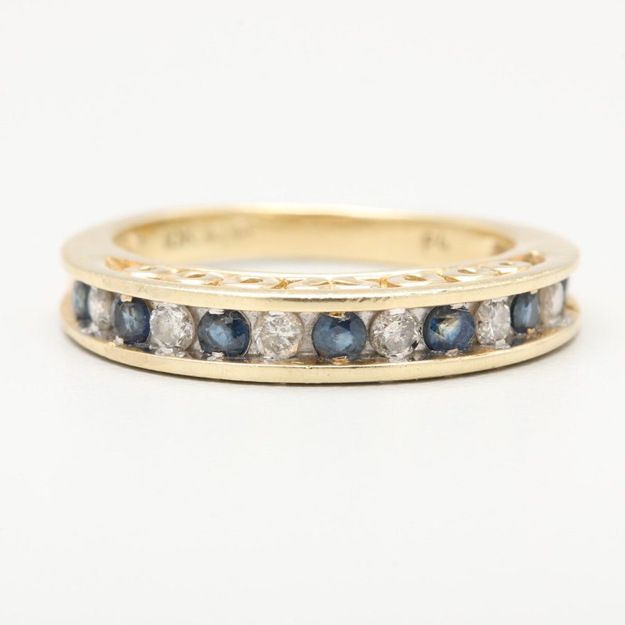 10K Yellow Gold Blue Sapphire and Diamond Ring